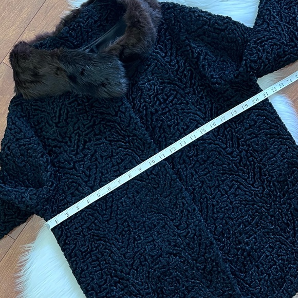 Vintage Black Curly Lamb Coat With Mink Fur Collar - Picture 4 of 15